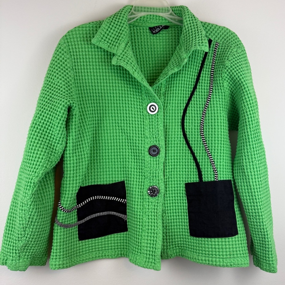 Vintage Nannette Keller 80s Green Waffle Knit Blazer S